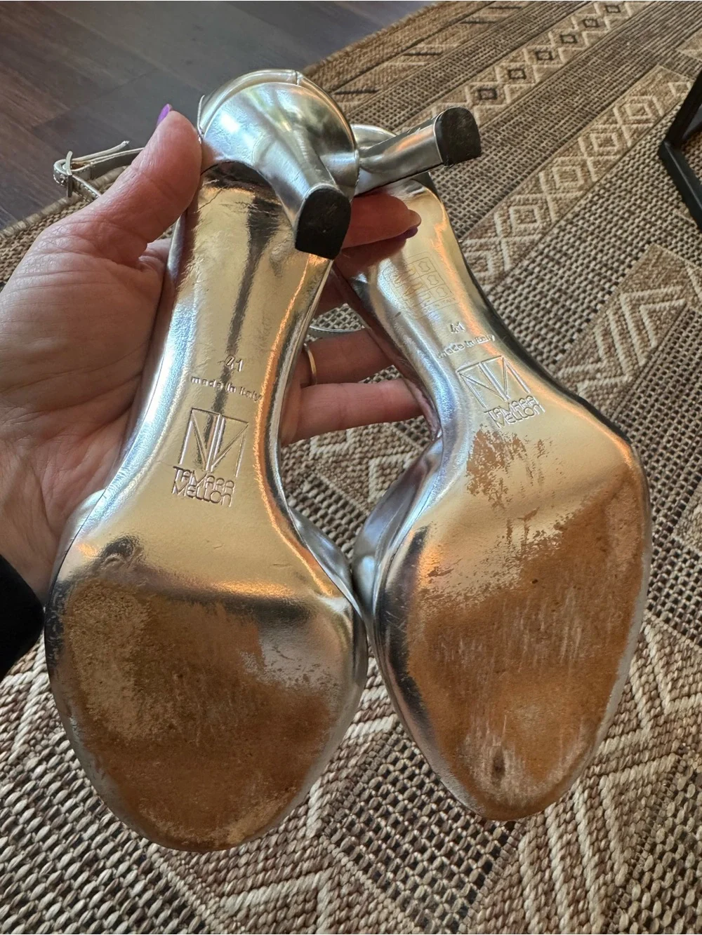 TAMARA MELLON Whisper Specchio Silver Sandal Heels Size 41 (10.5)